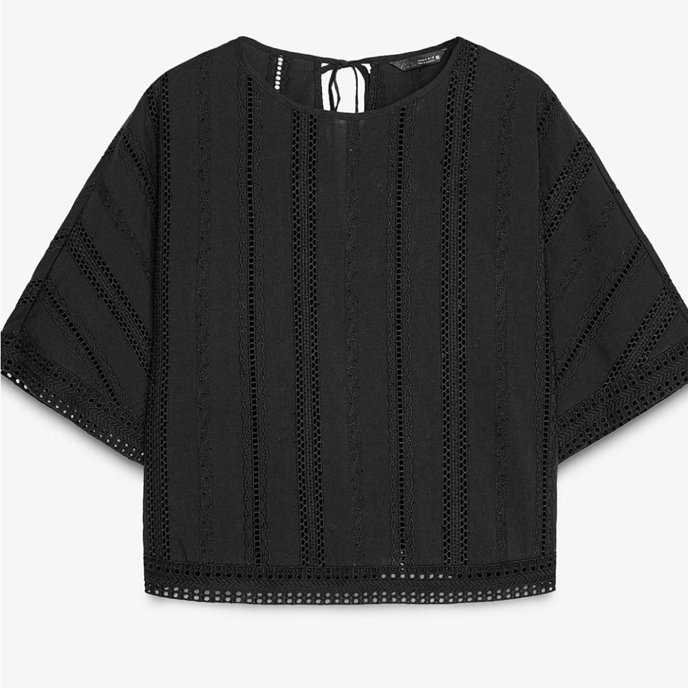 Elegant embroidered eyelet Zara Black Women's Top Small